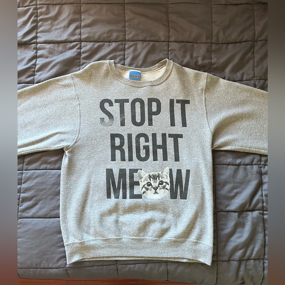 GREY SWEATER CAT STOP IT RIGHT MEOW SMALL
